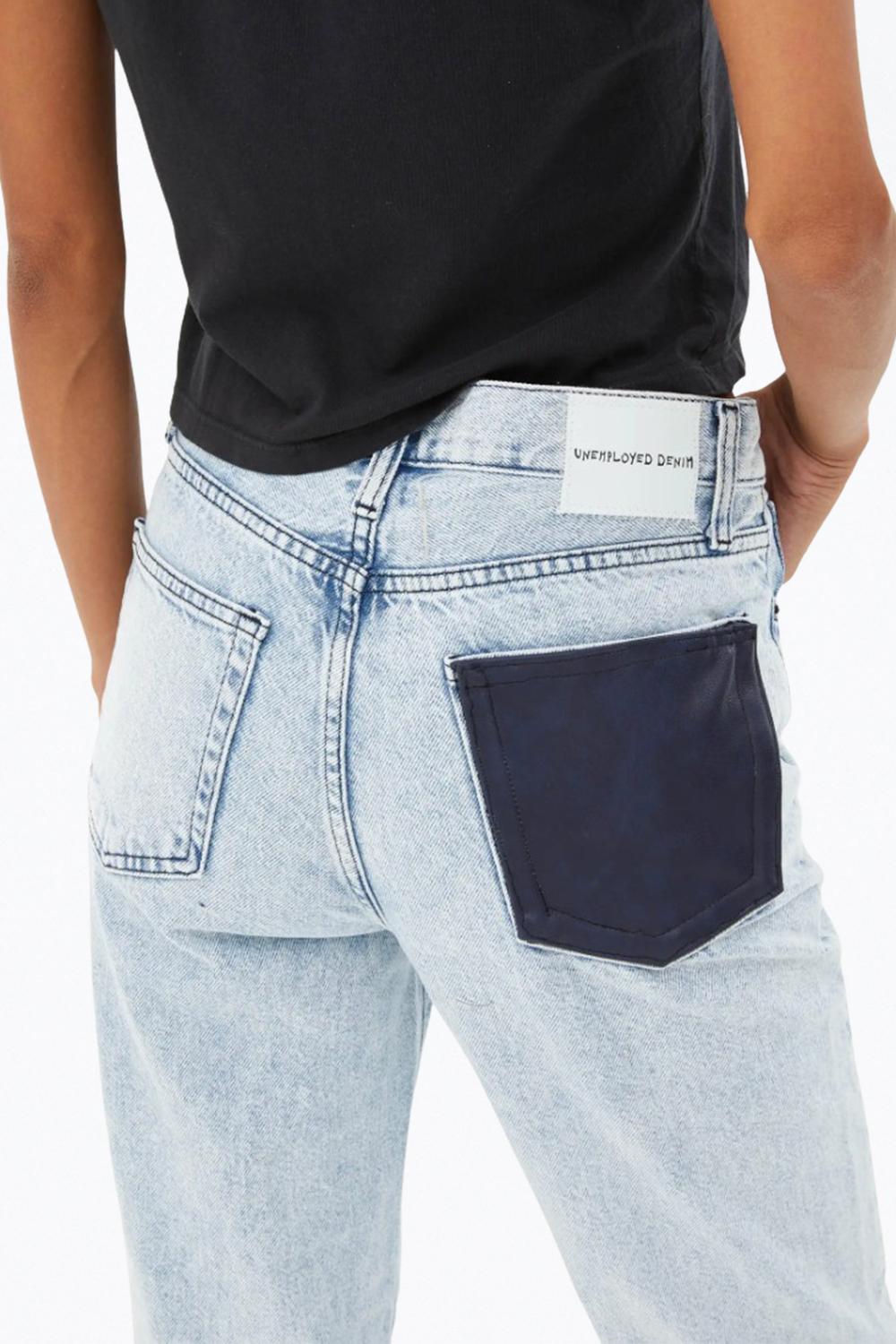 LEATHER POCKET HIGH-RISE TAPERED JEANS