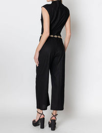ZETAYE Celeste Linen Cotton Jumpsuit in black - women's pants - detail view