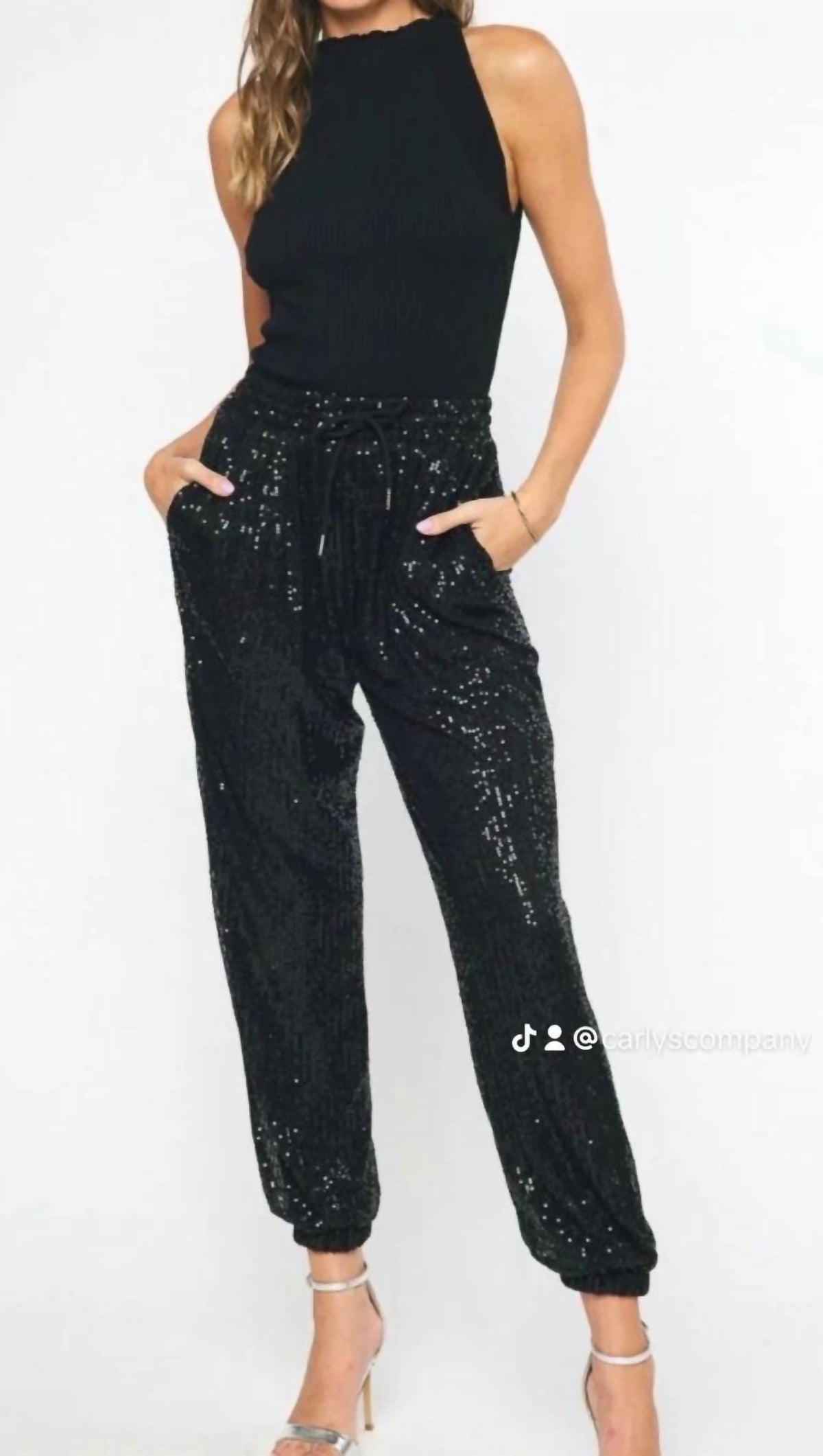 Entro - Sequin Stretch Waist Drawstring Pants