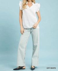 Umgee - Texture Fabric V-Neck Ruffle Sleeve Top