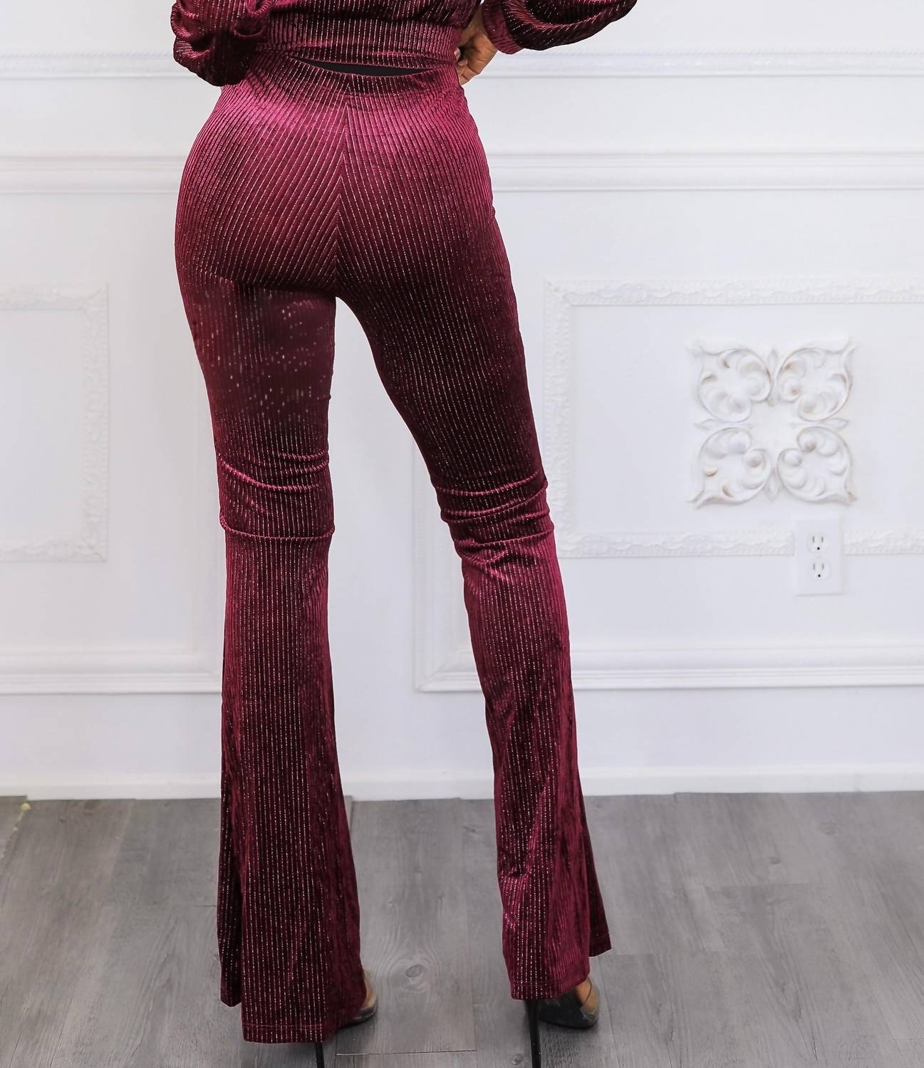 Surelymine - Glam Babe Velvet Two Pieces Set Bomber Jacket and Flare Pants