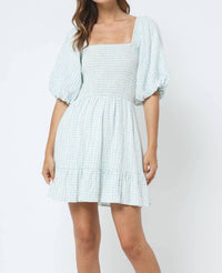 Fore Collection - Gingham Bubble Sleeve Dress