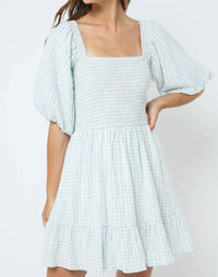 Fore Collection - Gingham Bubble Sleeve Dress