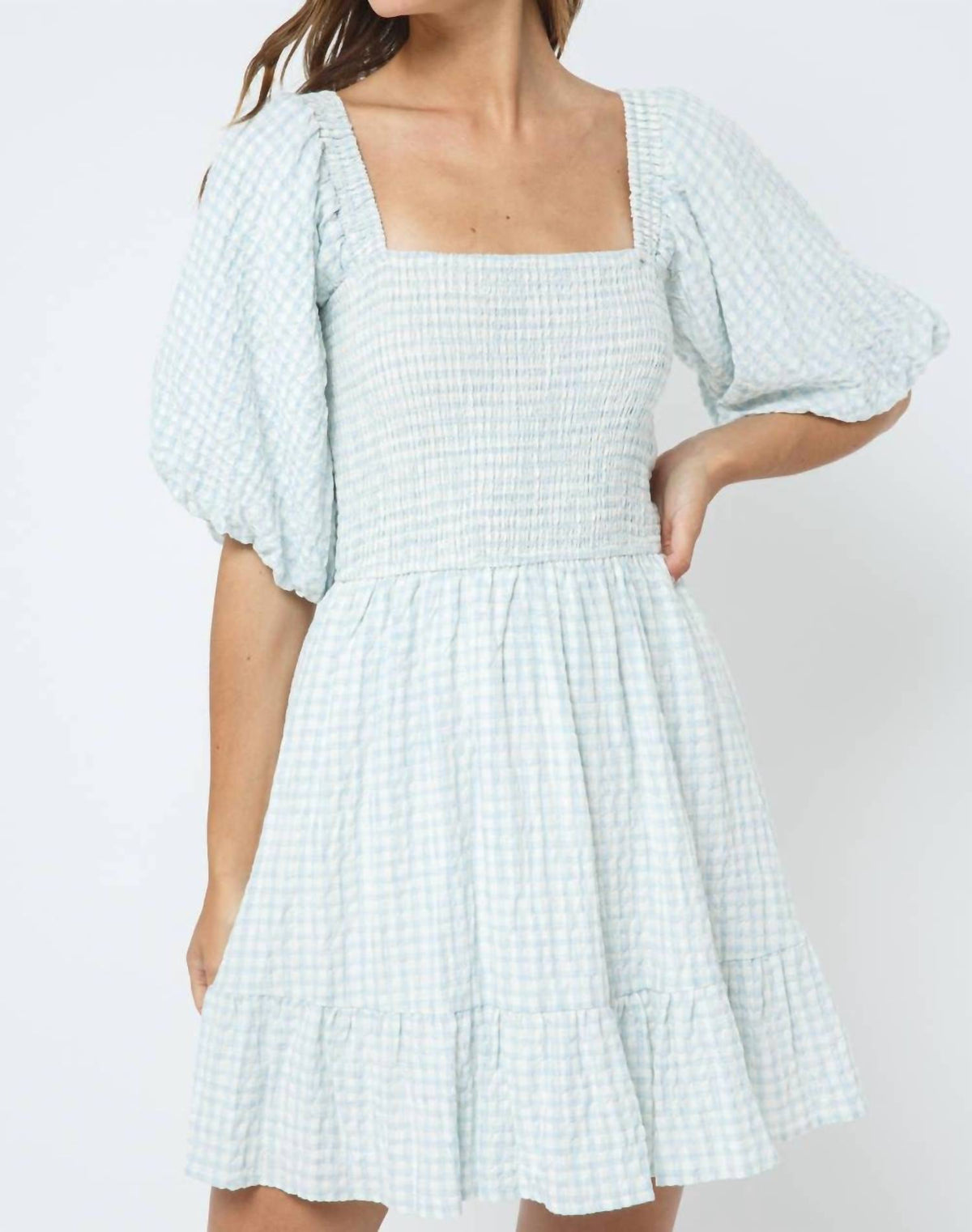 Fore Collection - Gingham Bubble Sleeve Dress