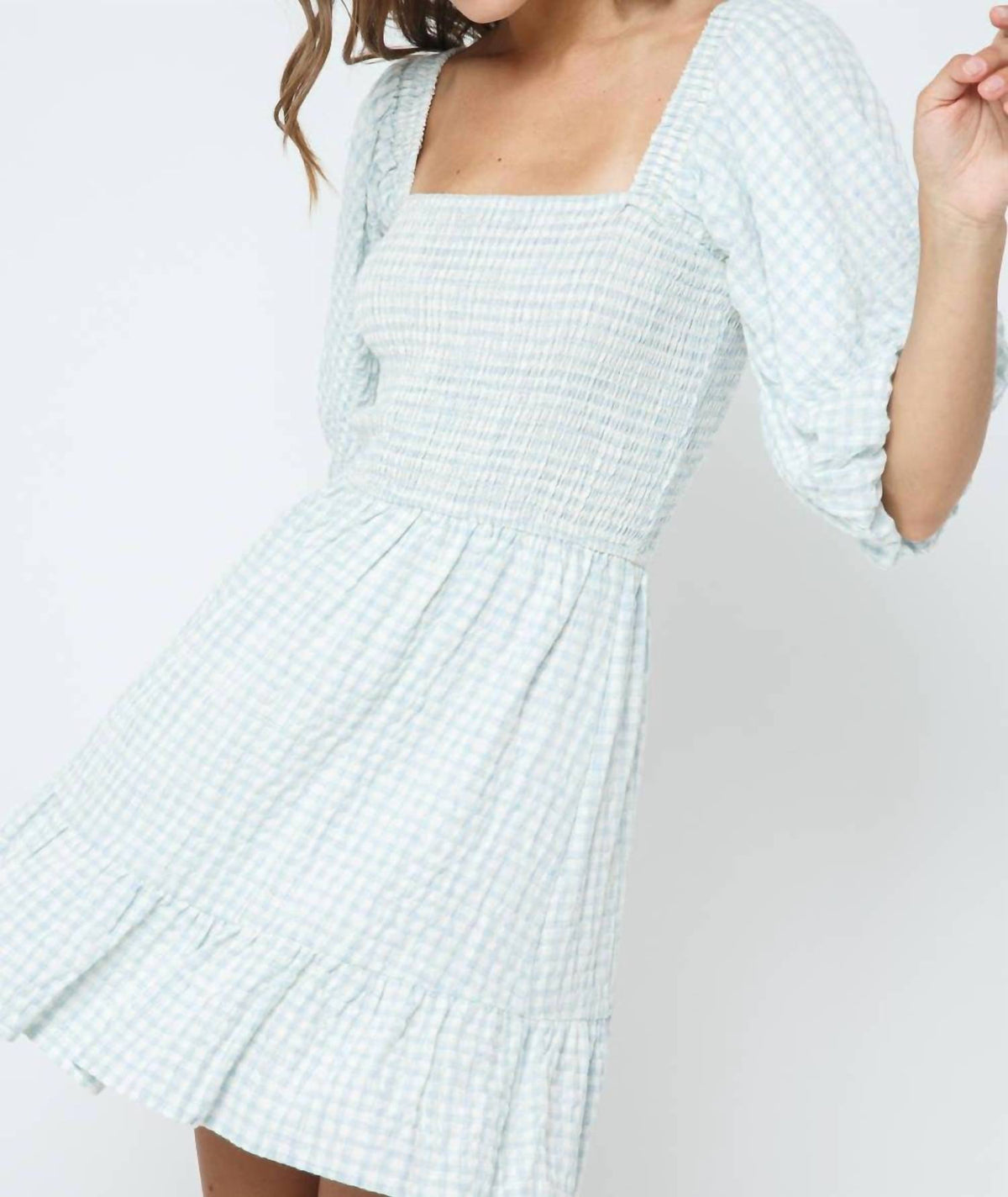 Fore Collection - Gingham Bubble Sleeve Dress
