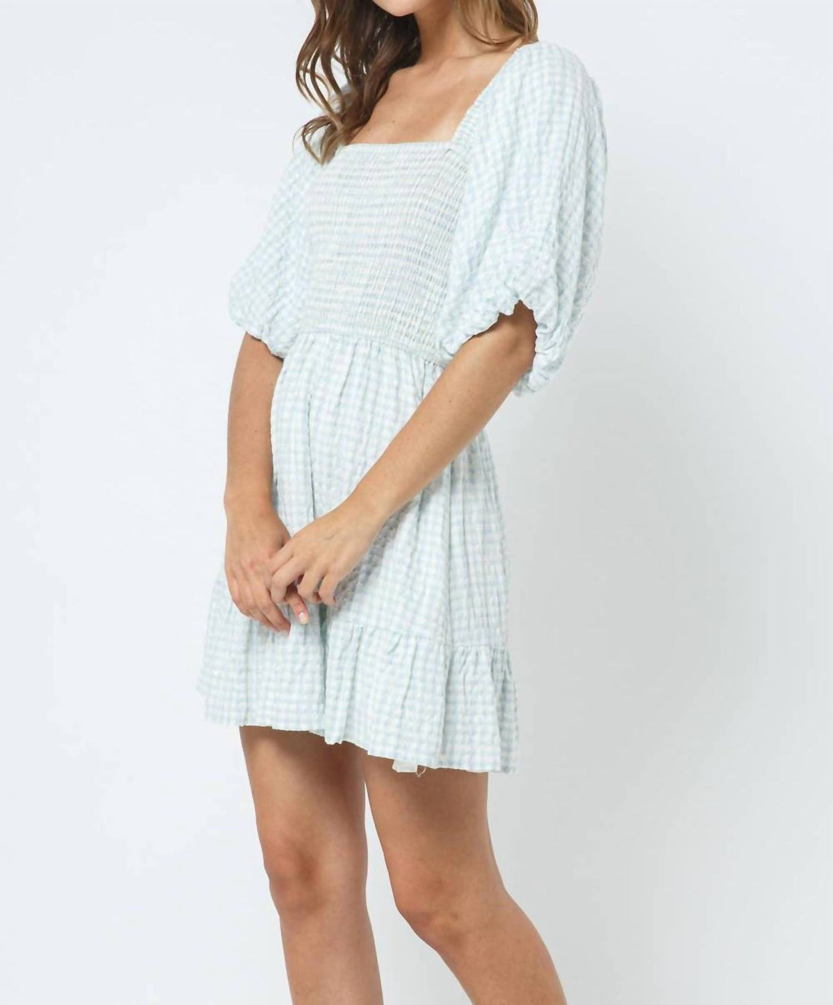 Fore Collection - Gingham Bubble Sleeve Dress