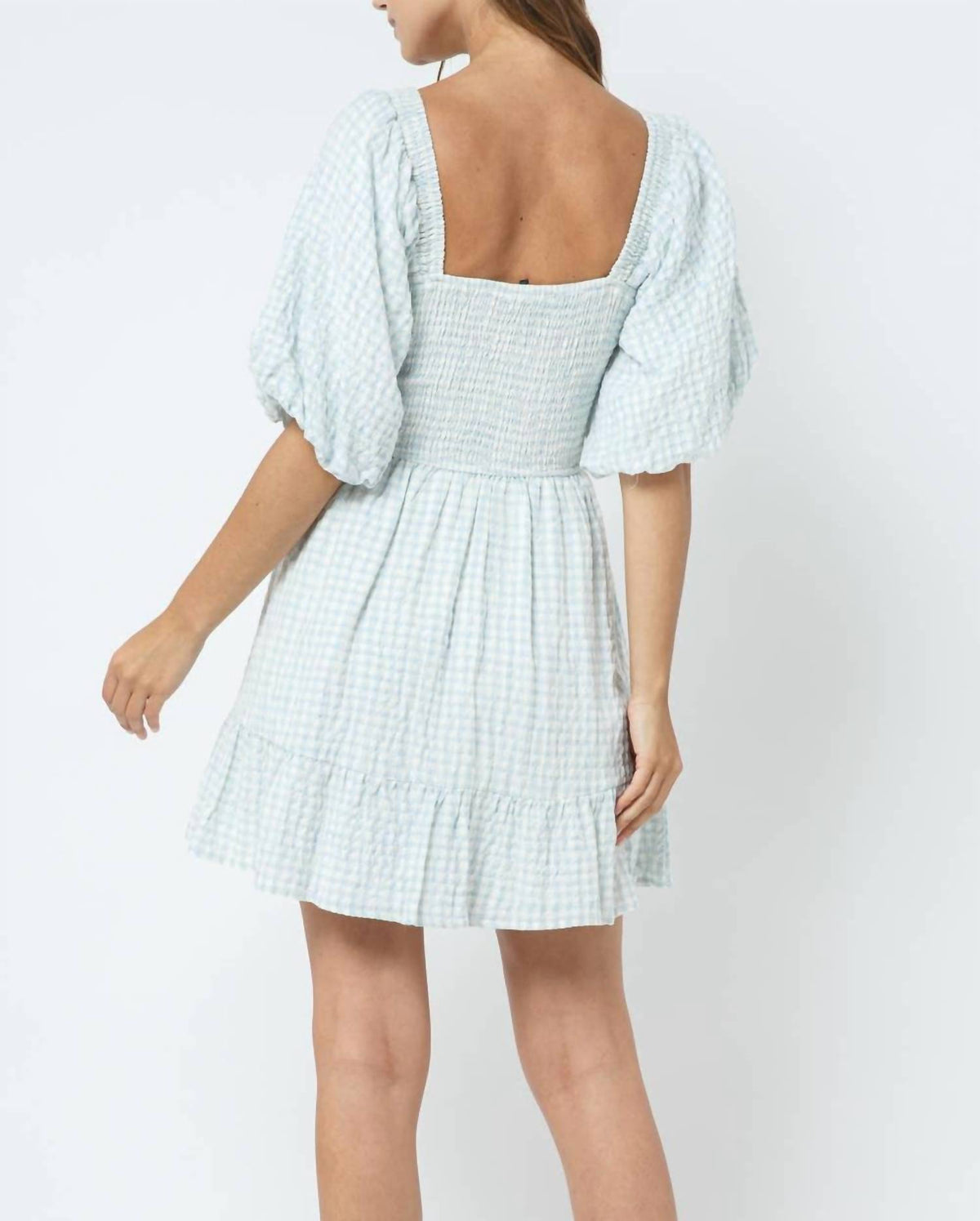 Fore Collection - Gingham Bubble Sleeve Dress