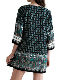 Entro - Border Print Tassel Tie Mini Dress