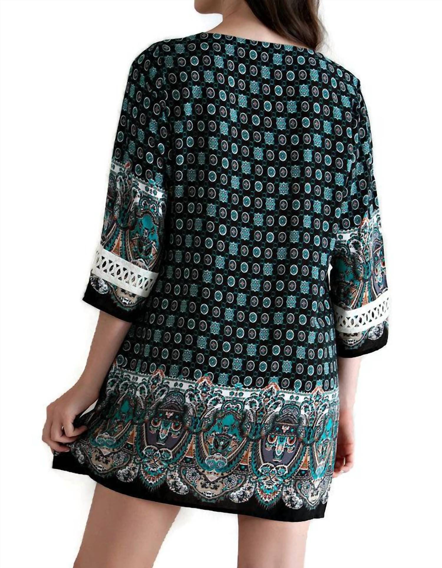 Entro - Border Print Tassel Tie Mini Dress