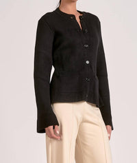 ELAN Crewneck Flair Sleeve Button Up Sweater in black - women's sweater - alternate view