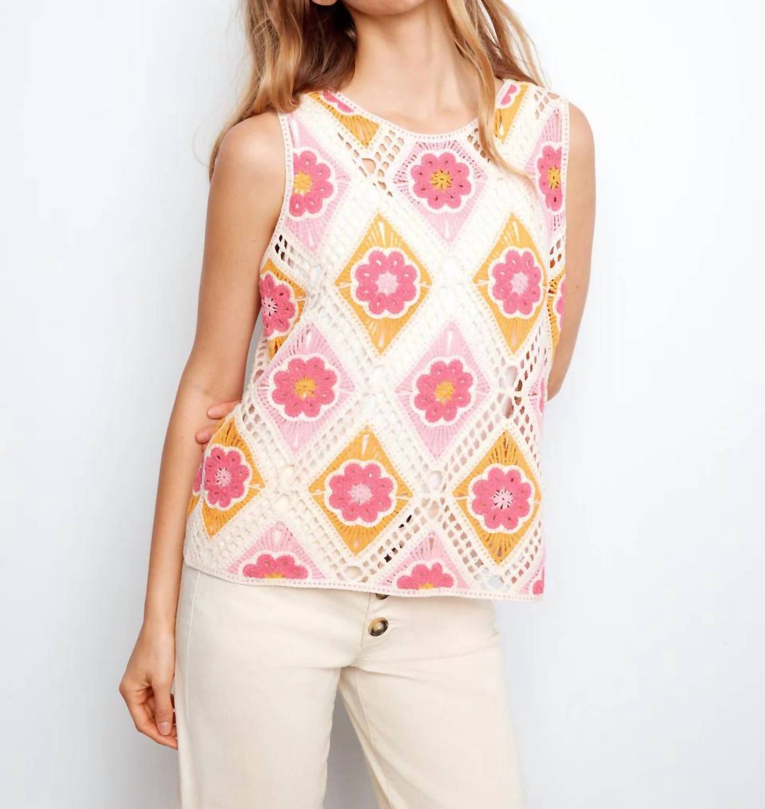 Charlie B - Sleeveless Crochet Cotton Blend Top