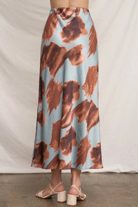 EN CREME Abstract Satin Maxi Skirt in blue - women's skirt - alternate view
