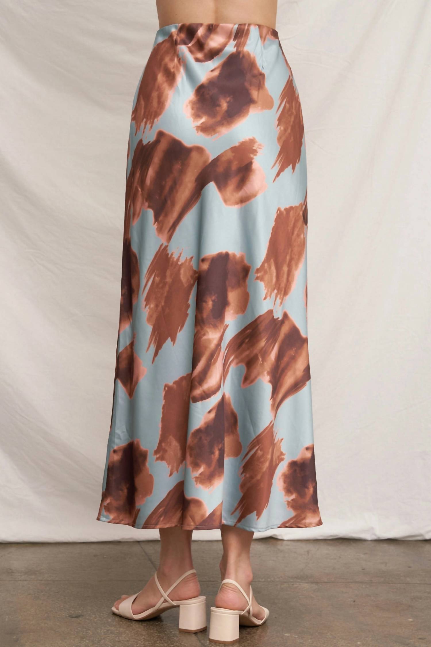 EN CREME Abstract Satin Maxi Skirt in blue - women's skirt - alternate view