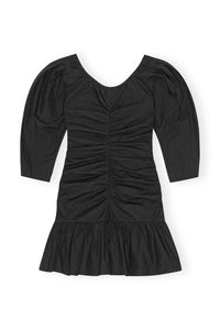 Ganni - Cotton Poplin Gathered U-neck Mini Dress