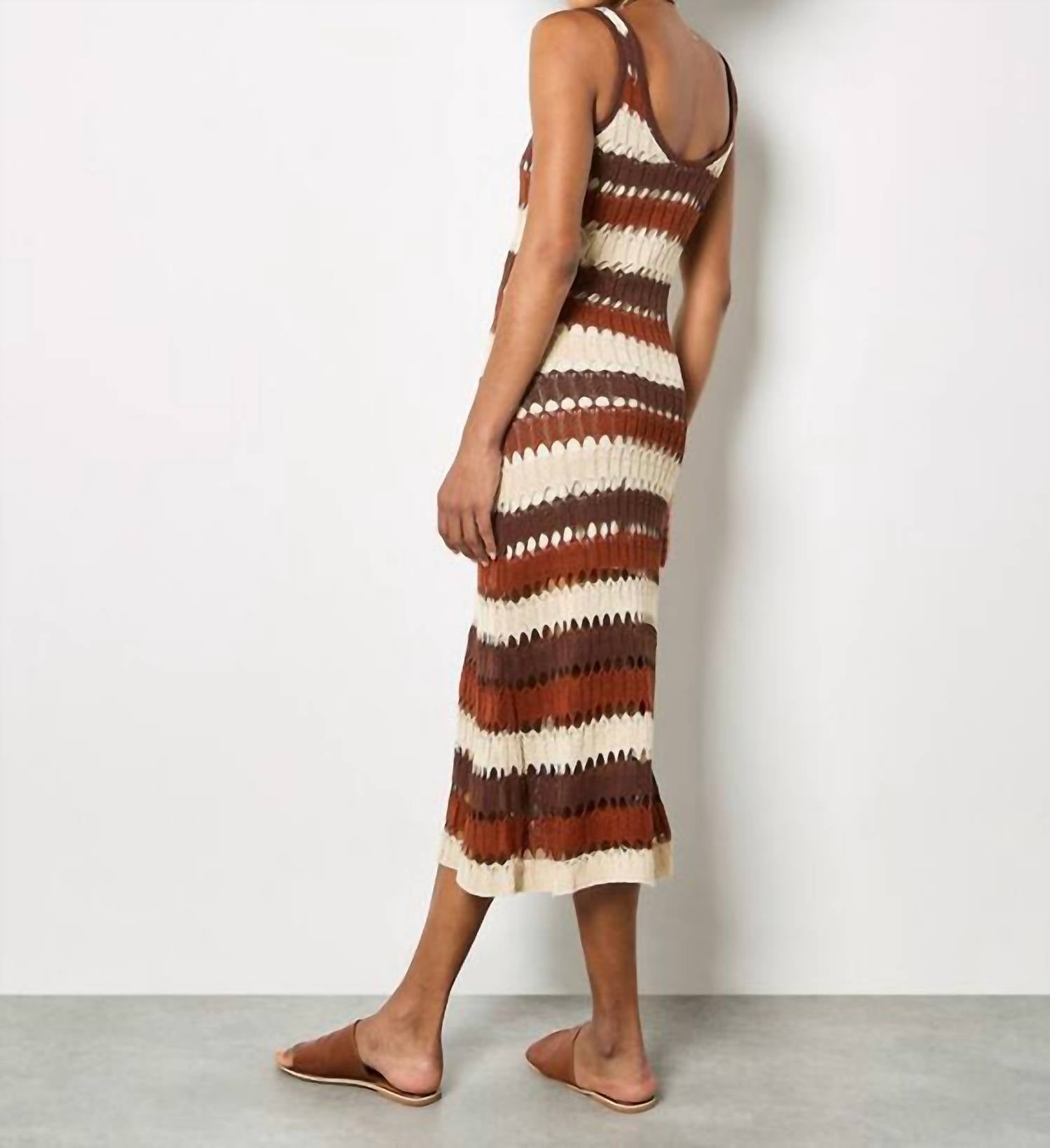 Apricot - Boho Striped Crochet Midi Dress