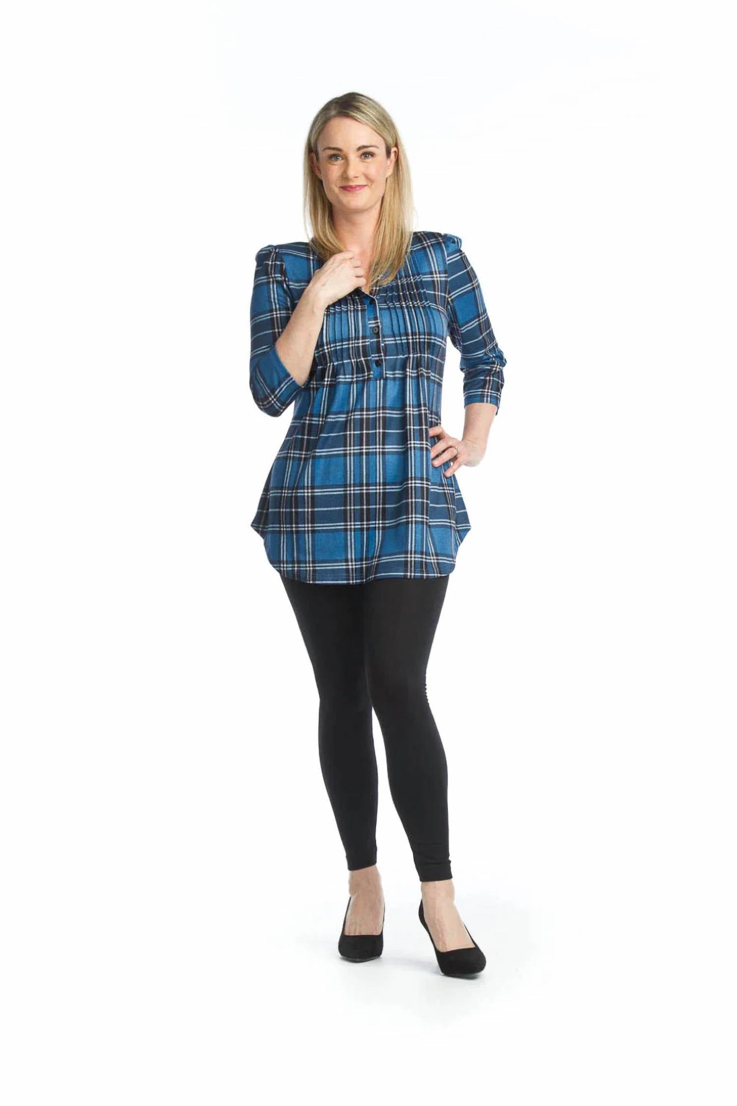 Papillon - Plaid Pintuck Henley Sweater Tunic