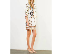 THML Floral Border Print Split Neck Tunic Dress in white - women's dress - view 6