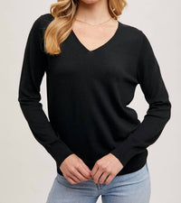 Bluivy - V-neck Knit Long Sleeve Sweater
