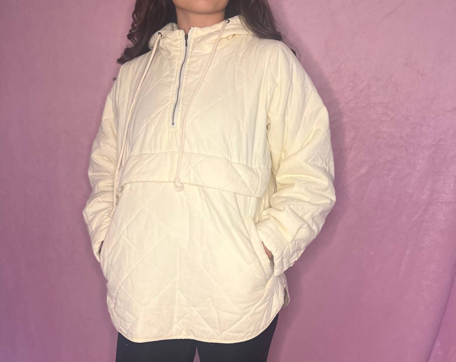 And The Why - Washed Quilting And Padding Half Zip-up Hoodie Jacket
