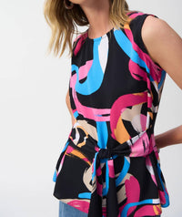 Joseph Ribkoff Whitlee Woven Abstract Print Sleeveless Fit And Flare Top in multi - women's t-shirt - alternate view