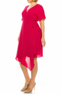 Maggy London - Short Flutter Sleeve Pleated Midi Wrap Dress