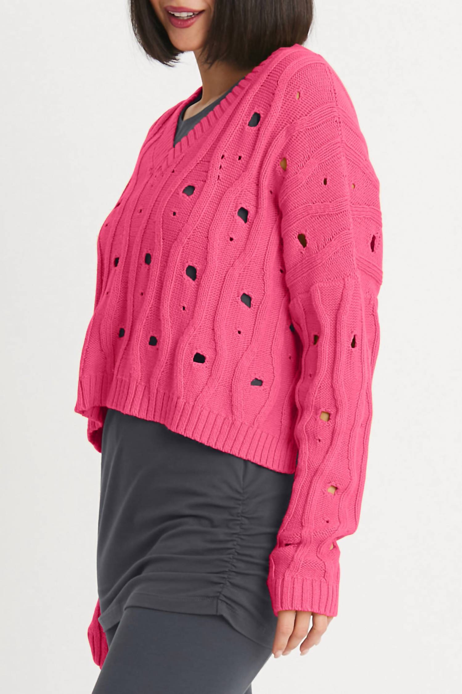 Planet By Lauren G. - Pima Cotton Moth Vneck Sweater