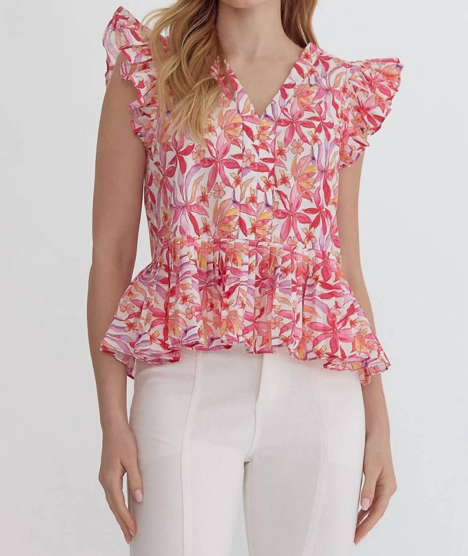 Entro - Garden Ruffle Peplum Top