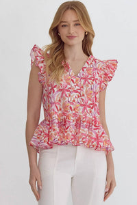 Entro - Garden Ruffle Peplum Top