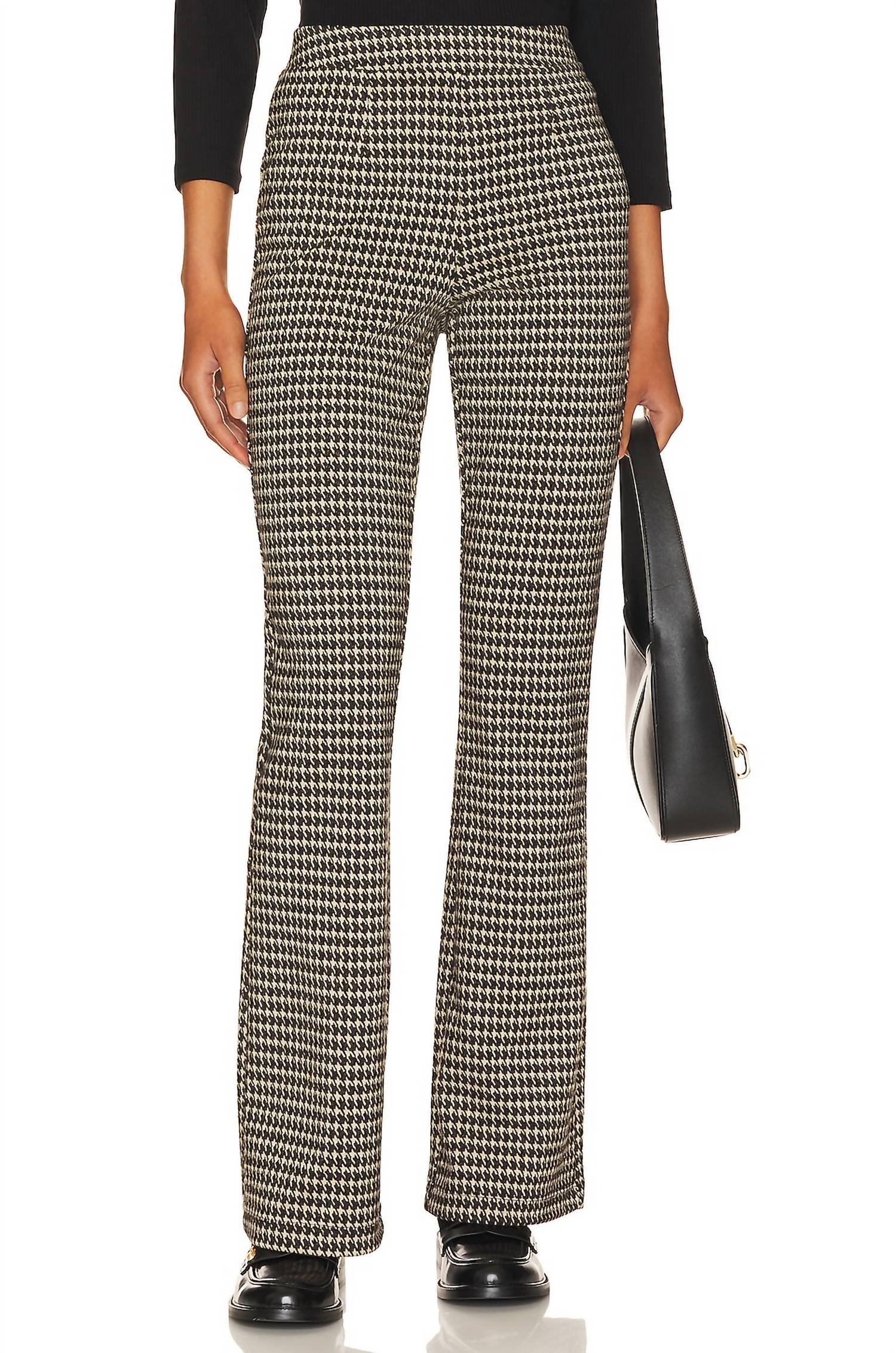 Sanctuary Filmore Flared Trousers in vanilla mini houndstooth - women's pants