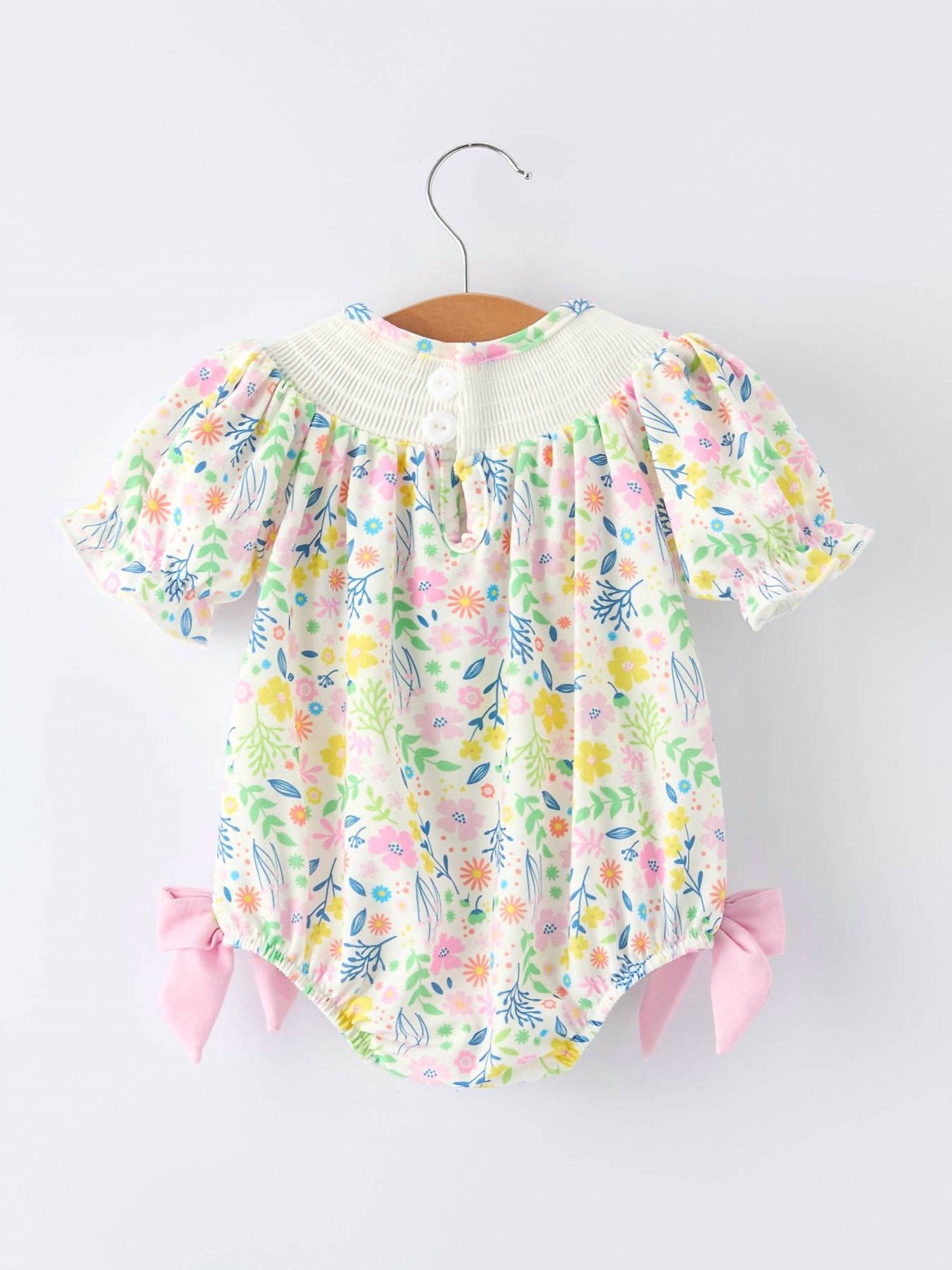 Rylee Faith Designs - Girls Easter Bunny Embroidered Pom-pom Short-sleeved Romper