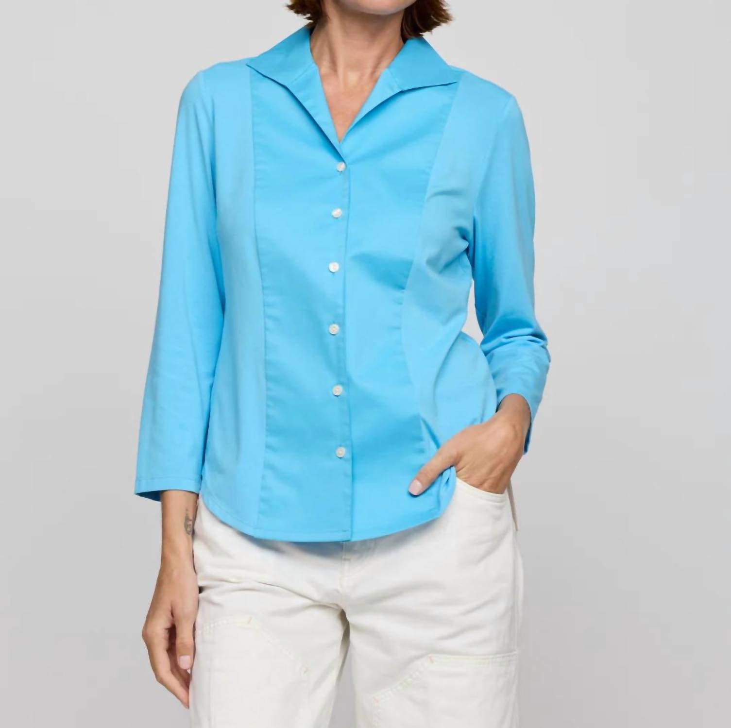 Hinson Wu - Donna 3/4 Sleeve Wing Collar Shirt