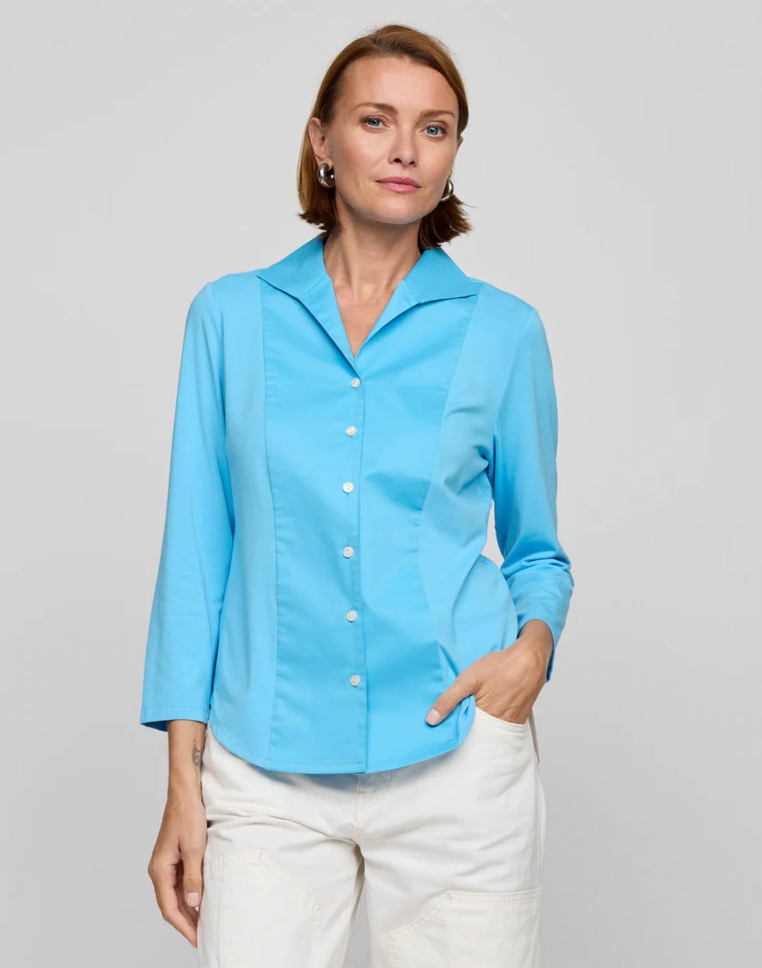 Hinson Wu - Donna 3/4 Sleeve Wing Collar Shirt