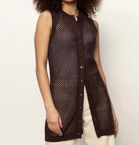 Sanctuary Long Openwork Crochet Vest in mesa - women's jacket - detail view