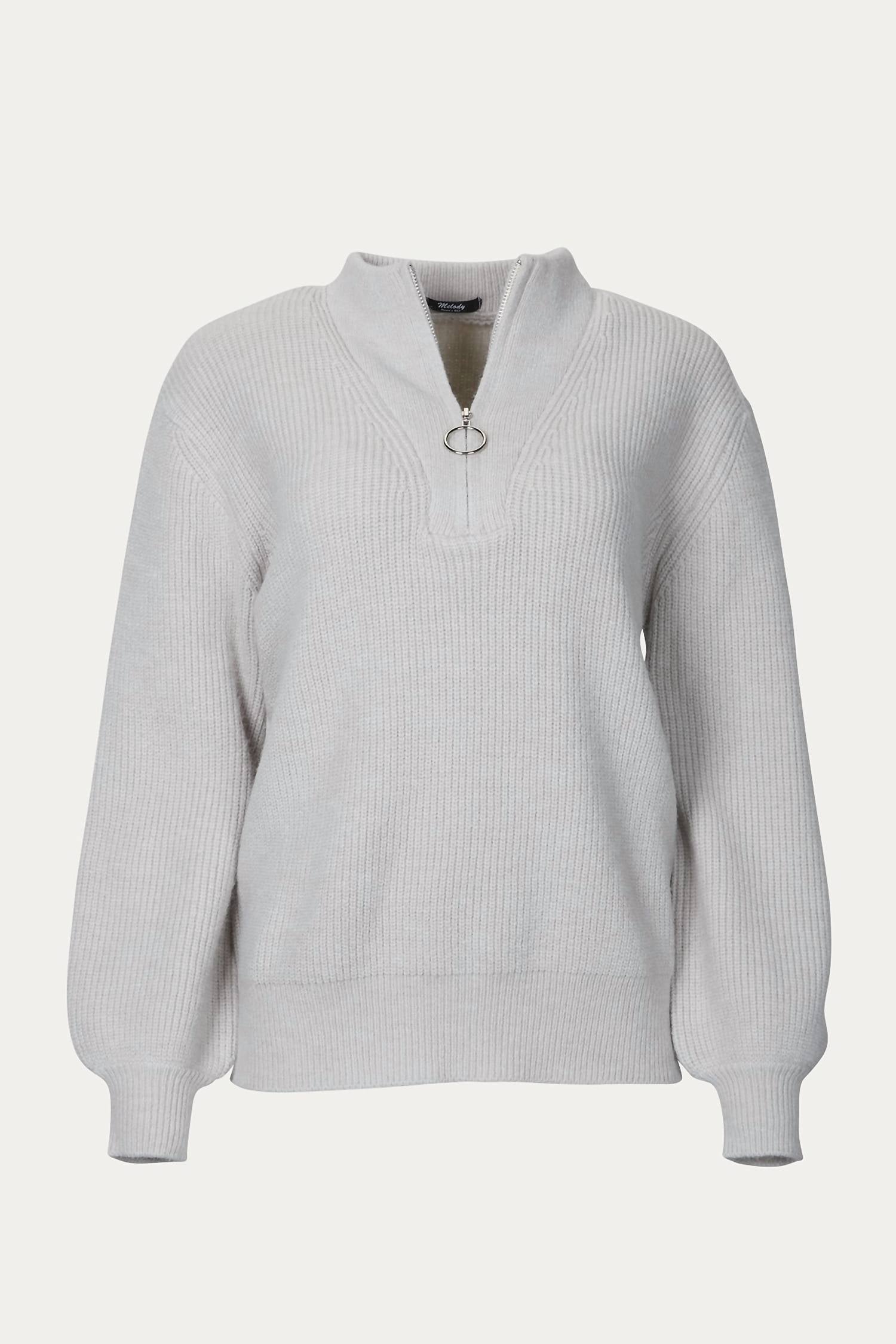 RIBBED-KNIT HALF-ZIP SWEATER
