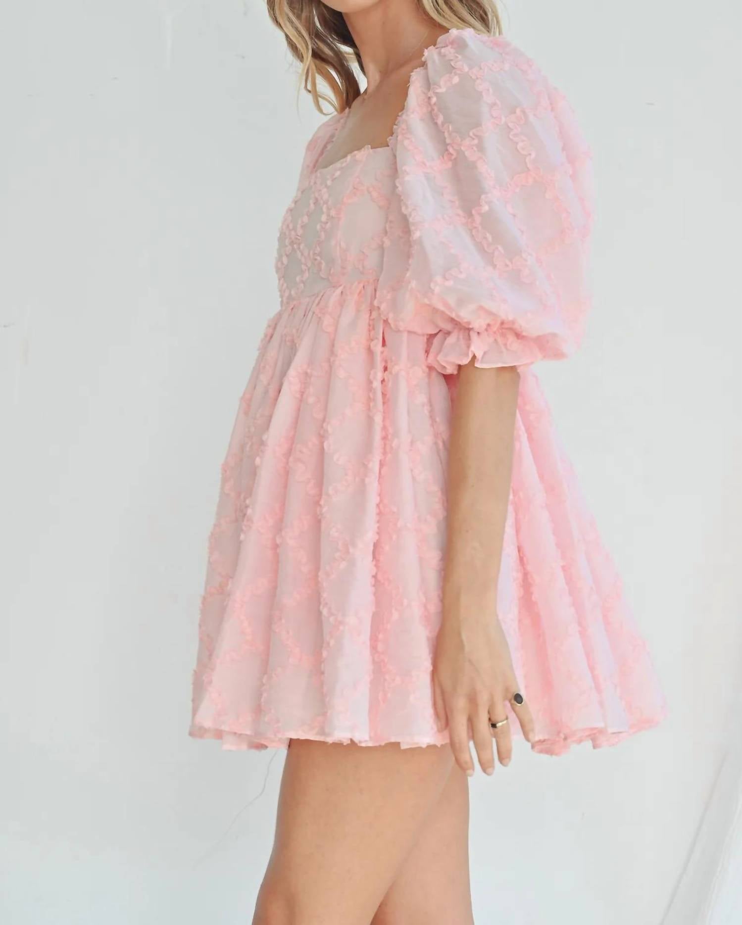 Mable - RIBBON TEXTURED PUFF SLEEVE BABYDOLL MINI DRESS