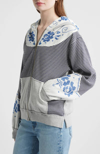 Free People - Lydia Mixed Media Zip-up Hooded Sweater