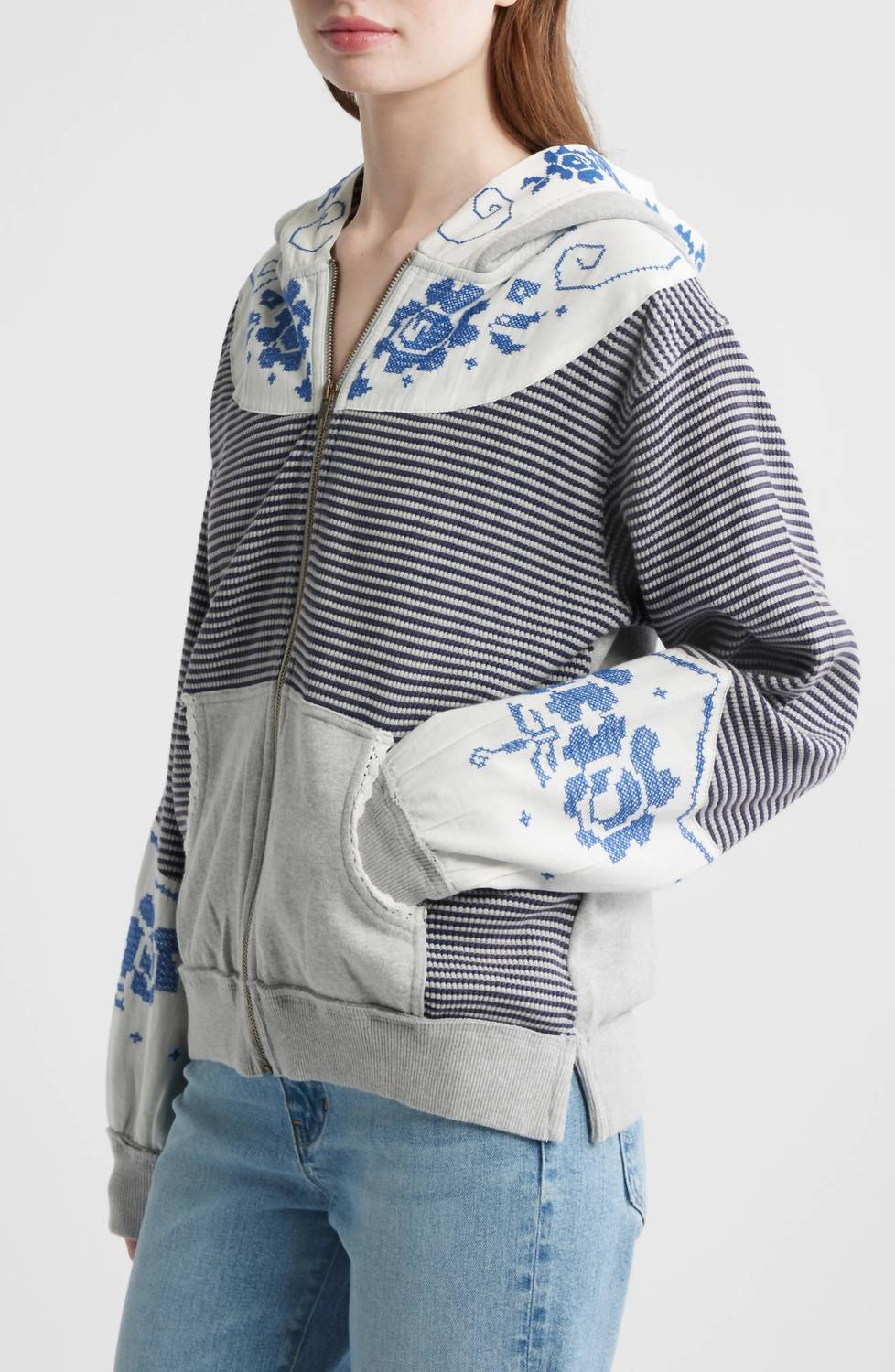 Free People - Lydia Mixed Media Zip-up Hooded Sweater