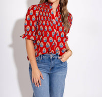 Thml - Floral Motif Ruffle Neck Top