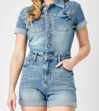 Judy Blue - High Waist Short Sleeve Denim Romper