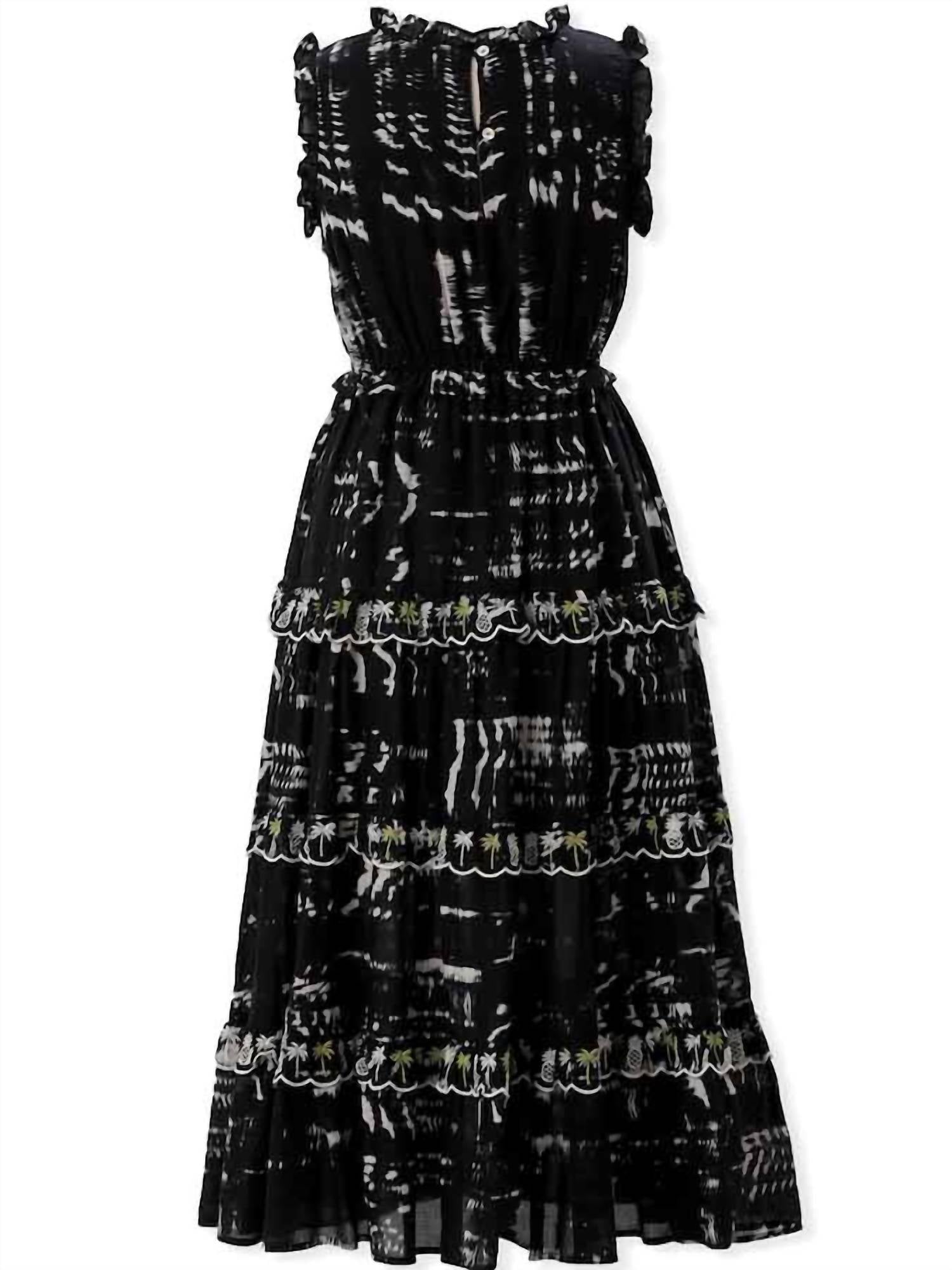 EMILY LOVELOCK Rachel Maxi Pineapple Print Dress in black multi - women's dress - alternate view