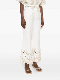 Zimmermann Wanderlust Flare Pants in ivory - women's pants - detail view