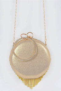 H&D Accessories - Women's Stingy Studded Fringe Round Clutch Purse