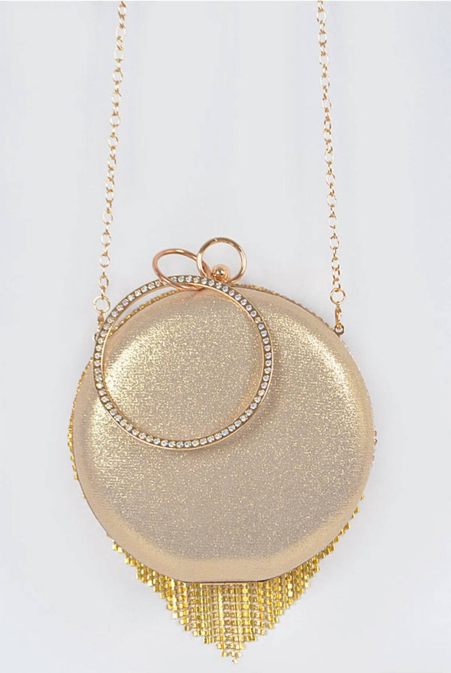 H&D Accessories - Women's Stingy Studded Fringe Round Clutch Purse