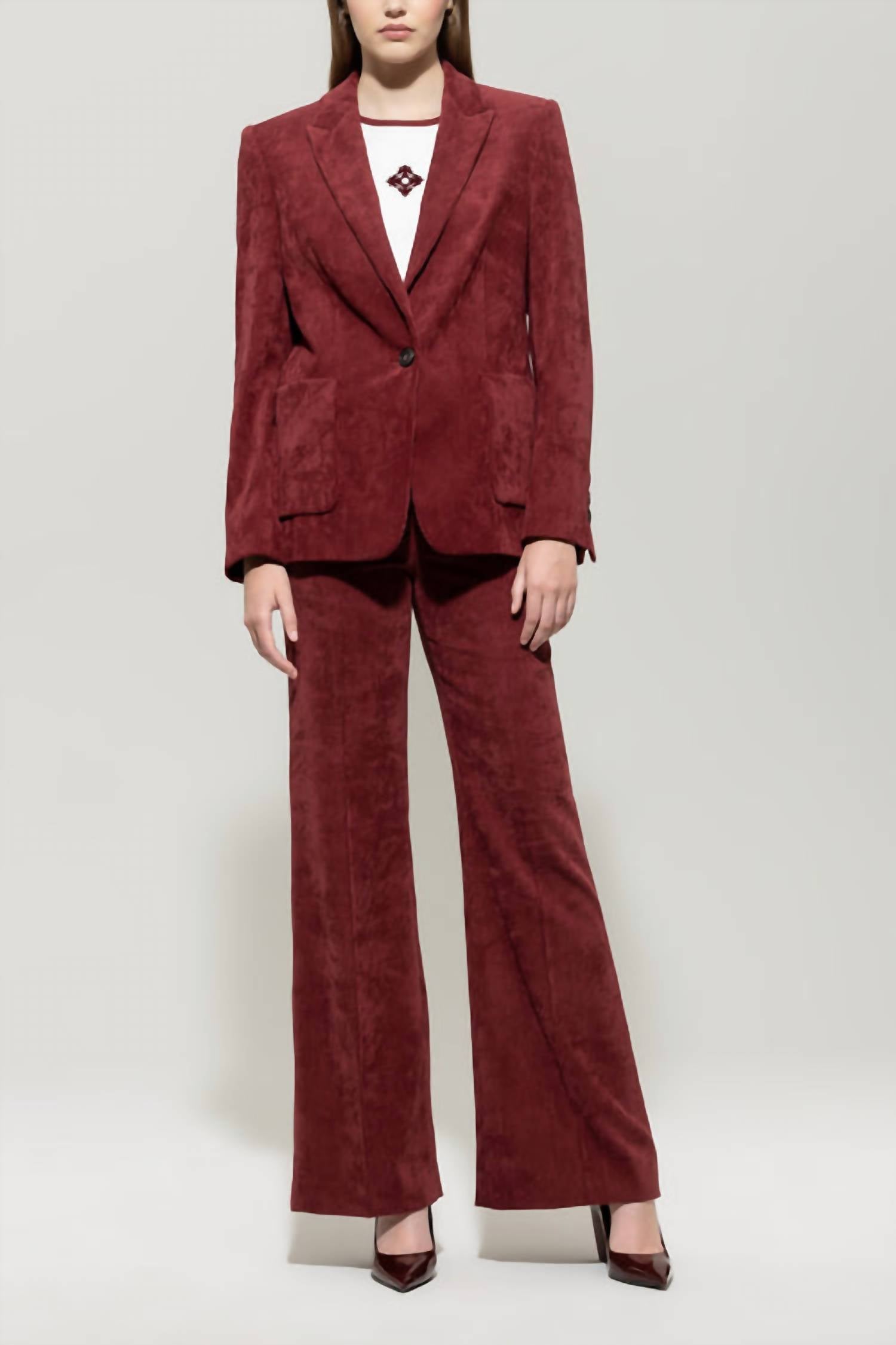 LUISA CERANO Women's Corduroy One Button Blazer Jacket in berry red - women's jacket