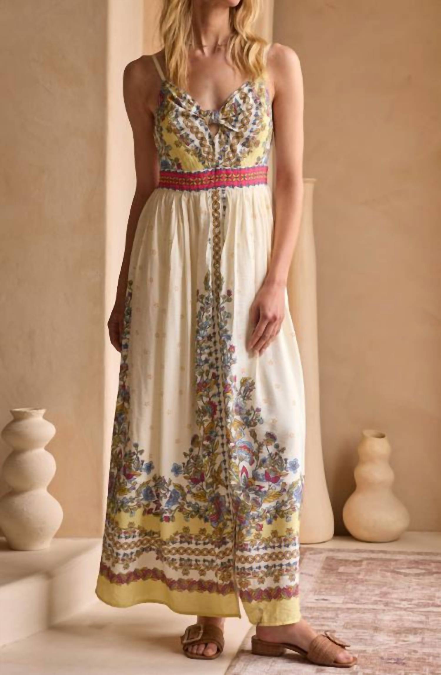Skies Are Blue - Sleeveless Border Print Midi Dress