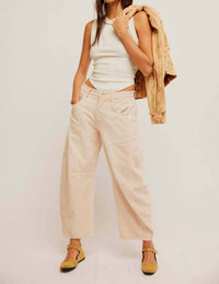 Free People Good Luck Mid-rise Cord Barrel Jeans in crystal grey - women's jeans