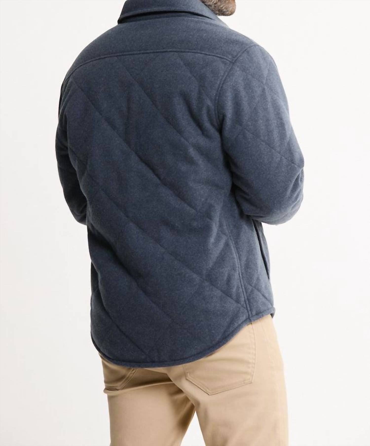 JACHS NEW YORK Quilted Brushed Knit Shirt Jacket in navy - men's jacket - detail view