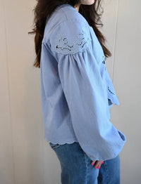 Raisonnel Alder Street Cutout Blouse in bluebell - women's blouse - detail view