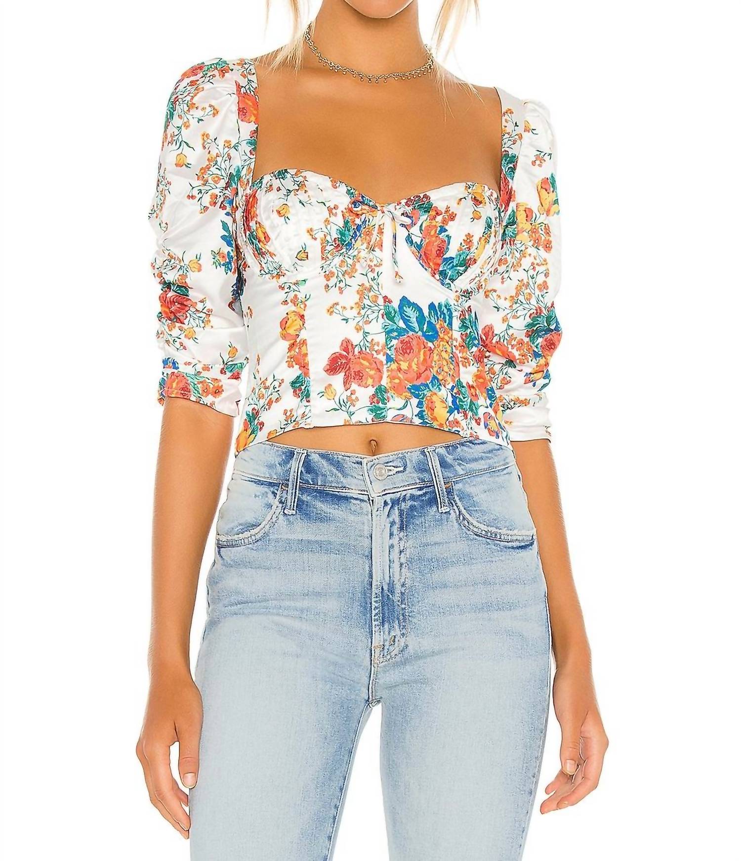 for Love & Lemons Brenda Cropped Top in ivory white - women's shirt