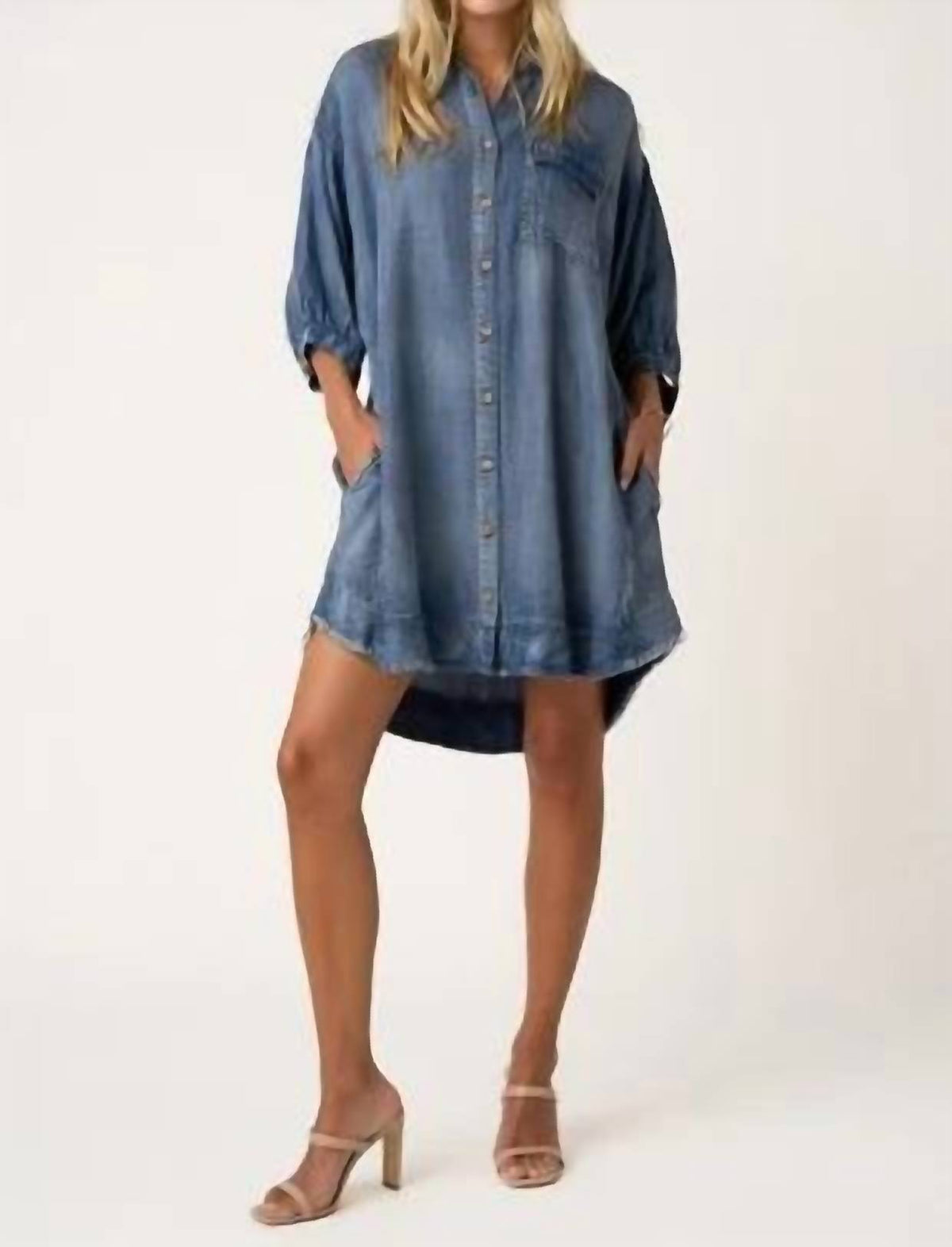 Mittoshop - Women's Chambray Dolman Shirt Denim Dress